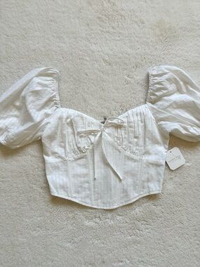 Altar'd State White Puff-Sleeve Tie-Front Crop Top